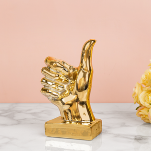 Golden Thumbs Up Finger Gesture Tabletop Decorative showpiece