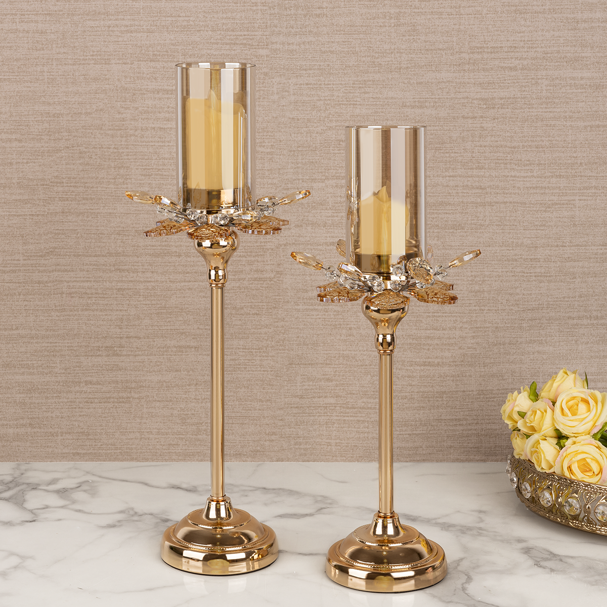 Enchanted Petals Decorative Candle Holders Stand - Set of 2