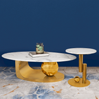 Amara Gold Base Round Accent Table With Side Table- Gold (Stainless Steel)