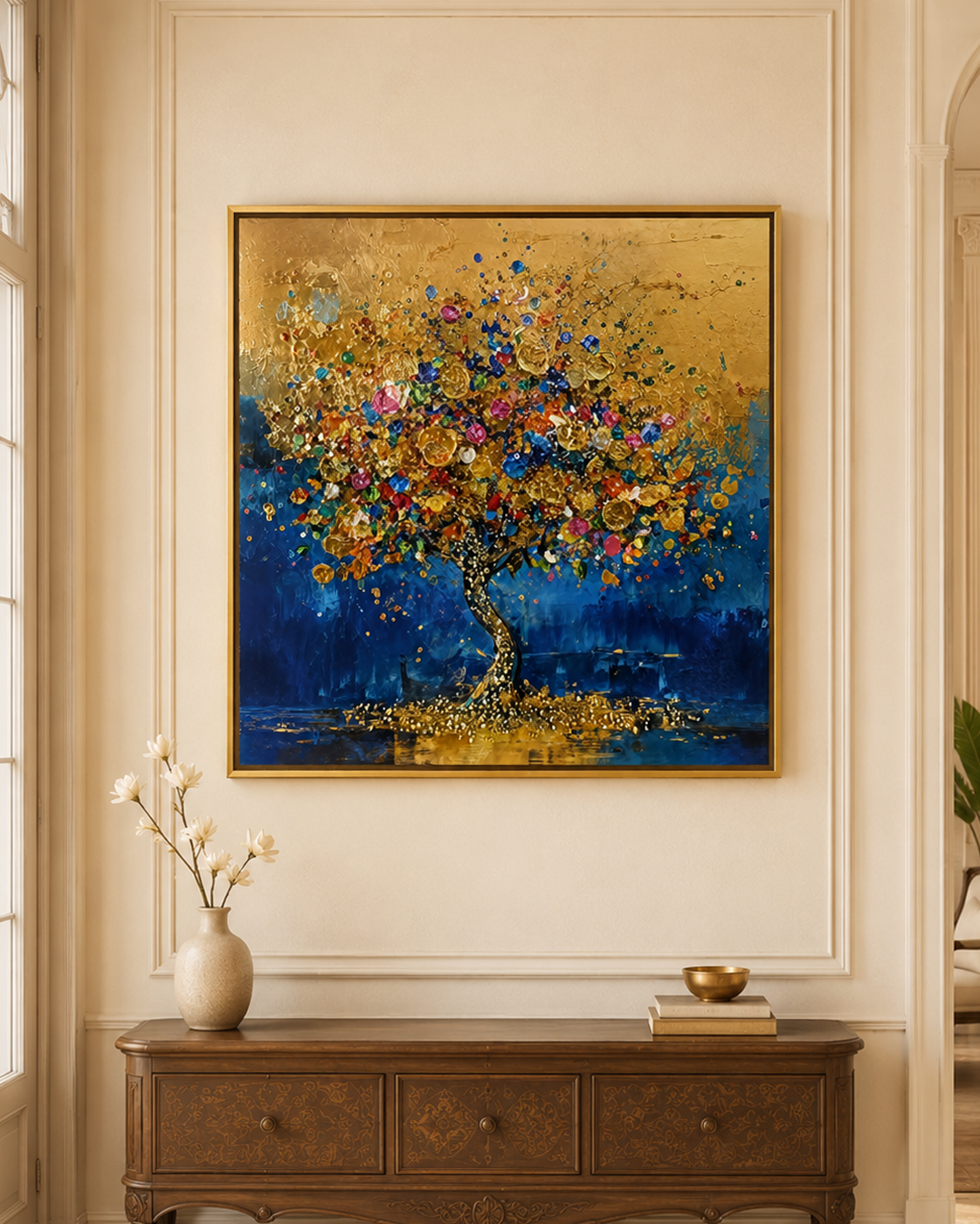 Tree of Colorful Prosperity & The Kalpavriksha Tree Crystal Glass Painting & Wall Decoration Items