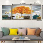 The Golden Glory Framed Crystal Glass Nature Painting - Set of 3 (B)