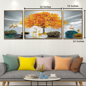 The Golden Glory Framed Crystal Glass Nature Painting - Set of 3 (B)
