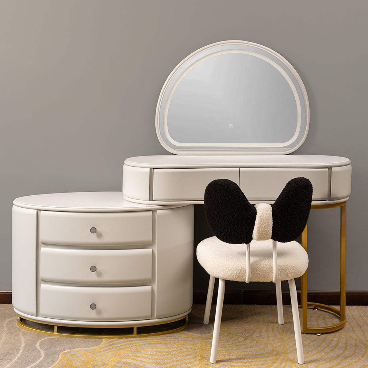 Mono Glow Table Dressing Table & Vanity Set With Mirror & Chair