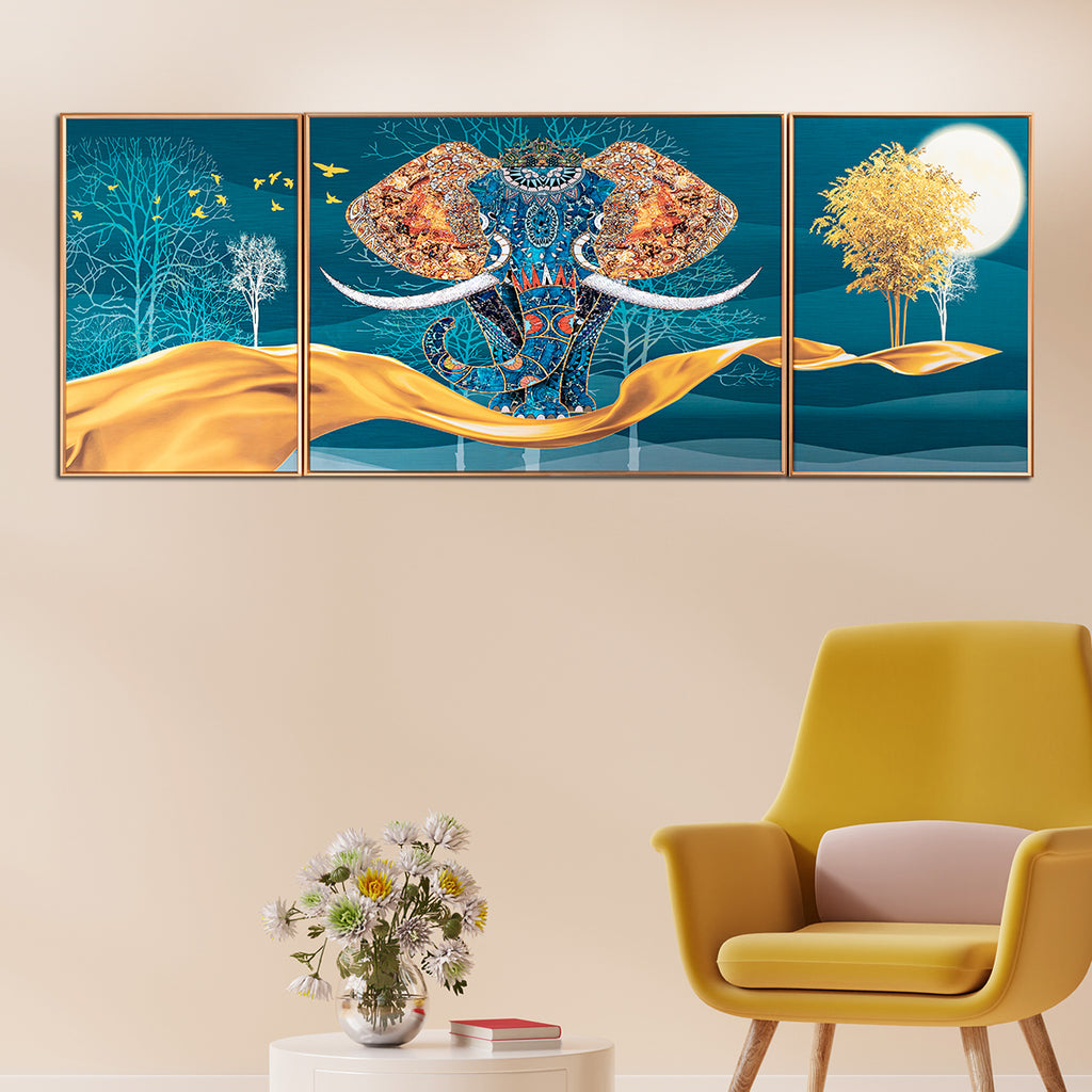 The Udaipur Elephant Crystal Glass Painting Forest - Set of 3