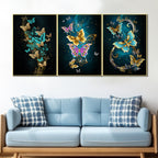3 Panel Royal Butterflies Framed Canvas Print