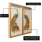 Royal Golden Peacock Shadow Box for Wall Decoration - Set of 2