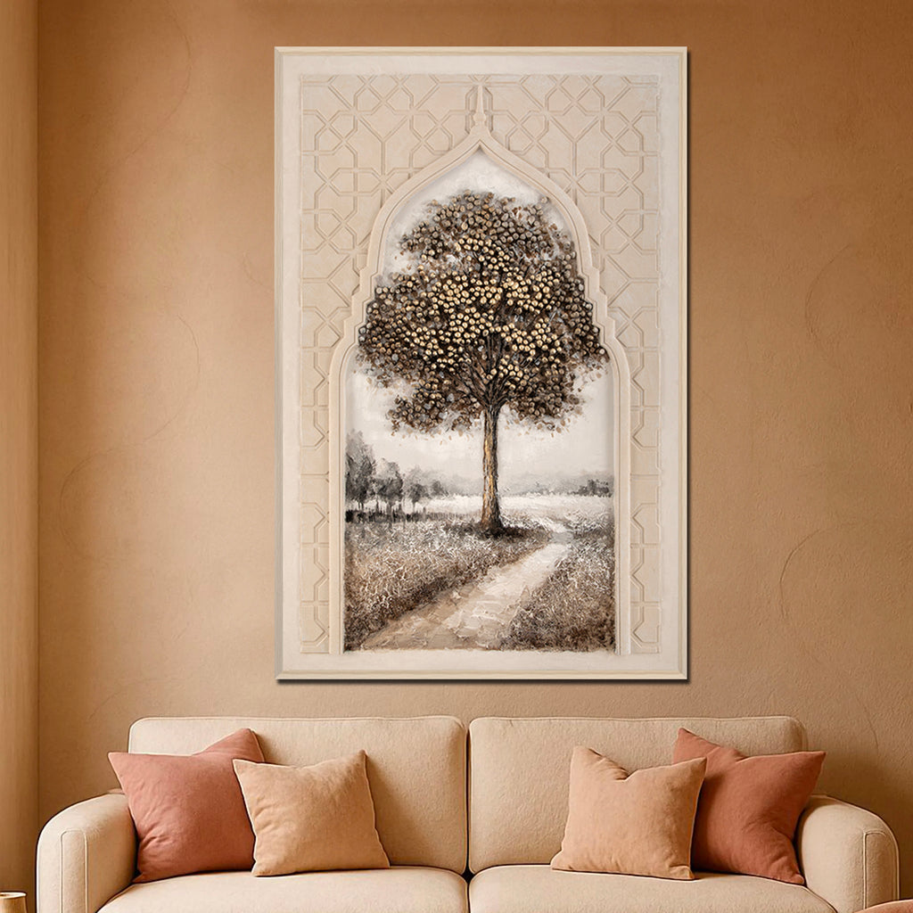 Pathway to Calm Hand painting painting for home Wall (With Outer Floater Frame) (47x31.5 Inches)