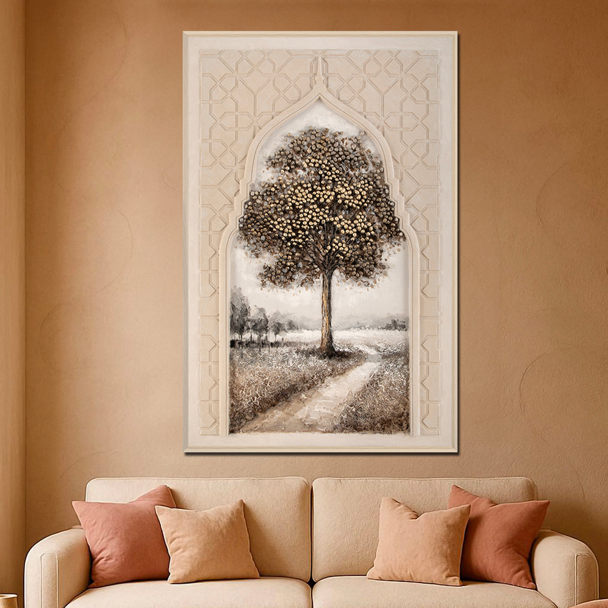 Pathway to Calm Hand painting painting for home Wall (With Outer Floater Frame) (47x31.5 Inches)