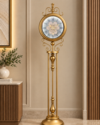 Classic Crown Luxury Designer Silent Movement Standing Clock With Moving Gear Mechanism (Steel Body) (With Light & Remote)