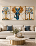 The Udaipur Elephant Framed Crystal Glass Wall Paintings For Home - Set of 3 (Pearl Work)