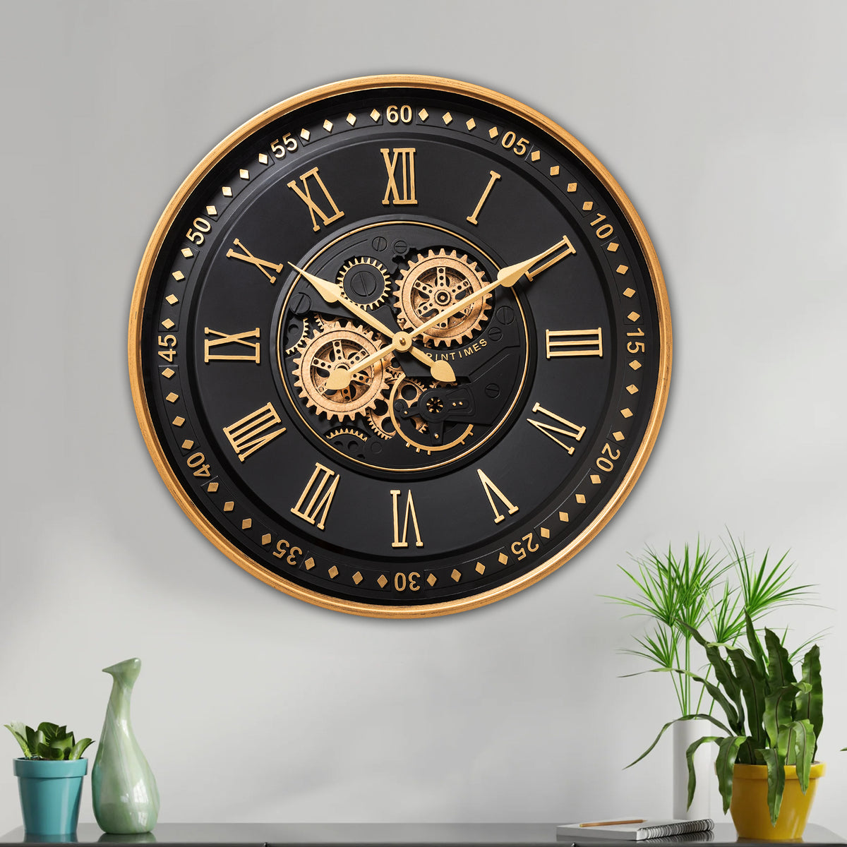 Whisper of Hours  Luxury Designer Silent Movement Wall Clocks for the Home With Moving Gear Mechanism Buy Wall Clock Online (Steel Body)