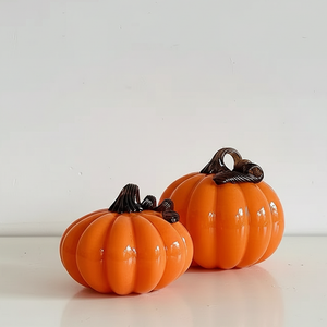 Festive Pumpkin Elegance Handblown Glass Showpiece & Items for Room Decoration - Set of 2