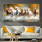 Seven Running Horses Whisper in the Wind Canvas Painting (Medium)