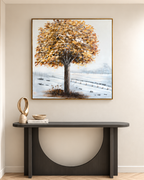 A Season of Stillness 100% Handmade Nature Painting For Home (With Golden Outer Floater Frame frame) (39.5x39.5 Inches)