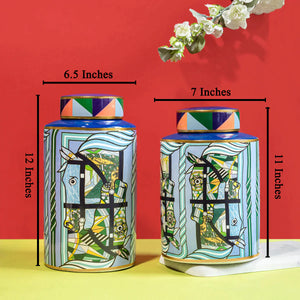 The Vibrant Song of Nature Decorative Ceramic Vase And Showpiece - Pair