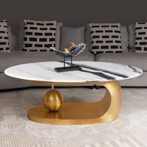 Amara Gold Base Round Accent Table - Gold (Stainless Steel) (PANDA STONE) (N)