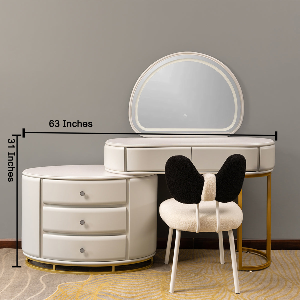 Mono Glow Table Dressing Table & Vanity Set With Mirror & Chair