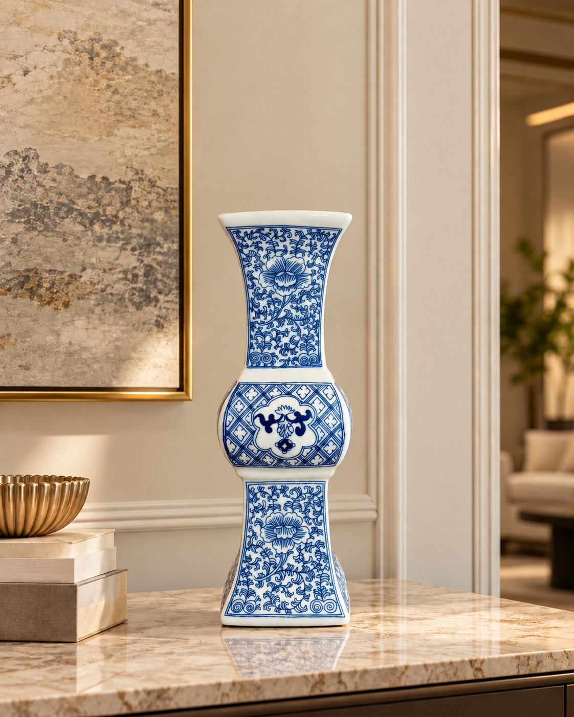 Blossom Tower Decorative Vase & Showpiece for Home & Item for Home Decoration (Blue Pottery)