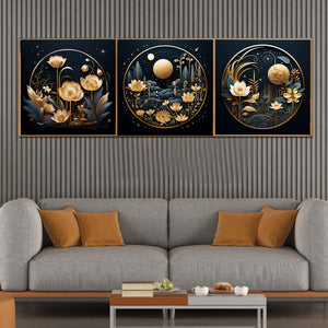 Floral Nightscapes Canvas painting for Home - Set Of 3