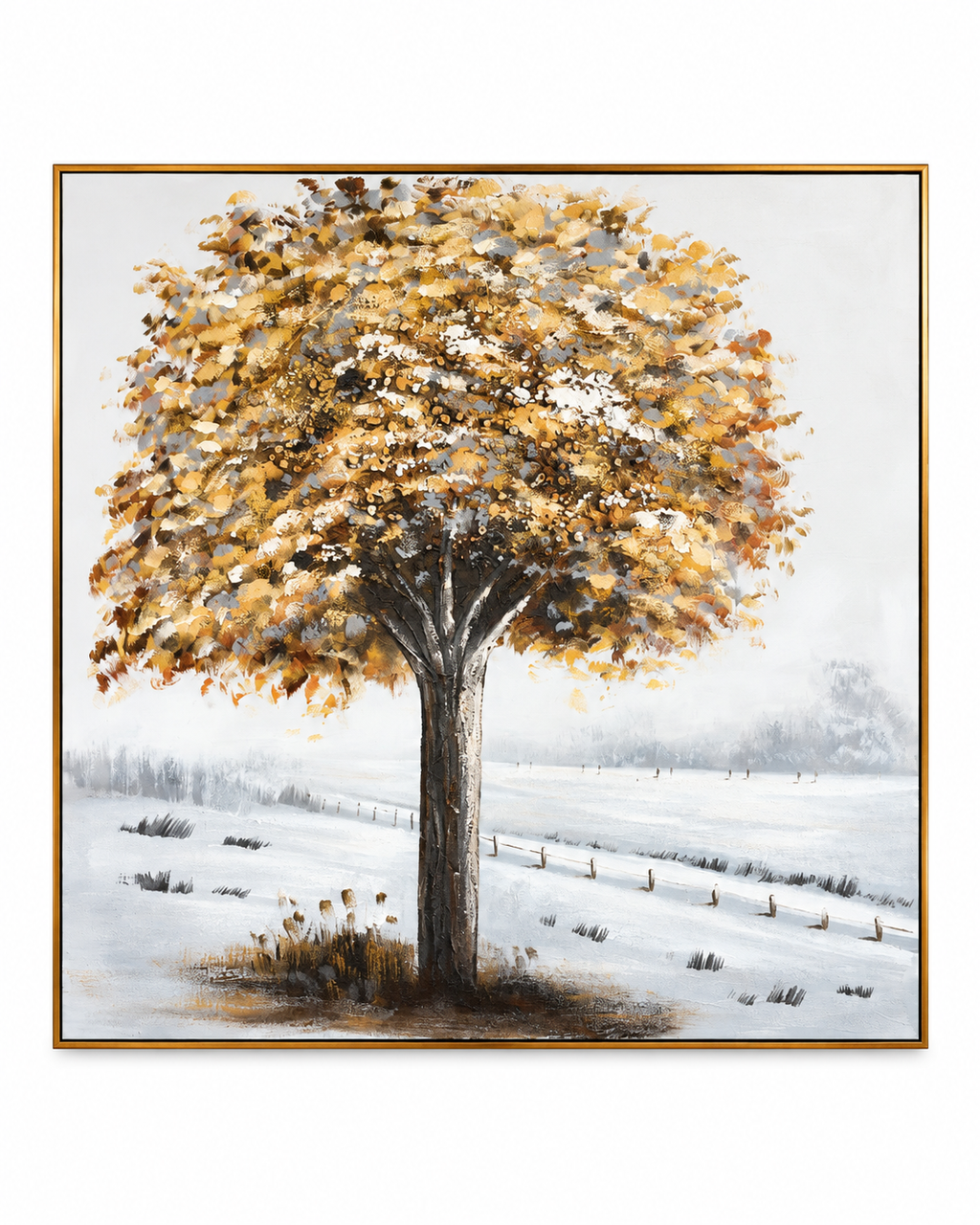 A Season of Stillness 100% Handmade Nature Painting For Home (With Golden Outer Floater Frame frame) (39.5x39.5 Inches)