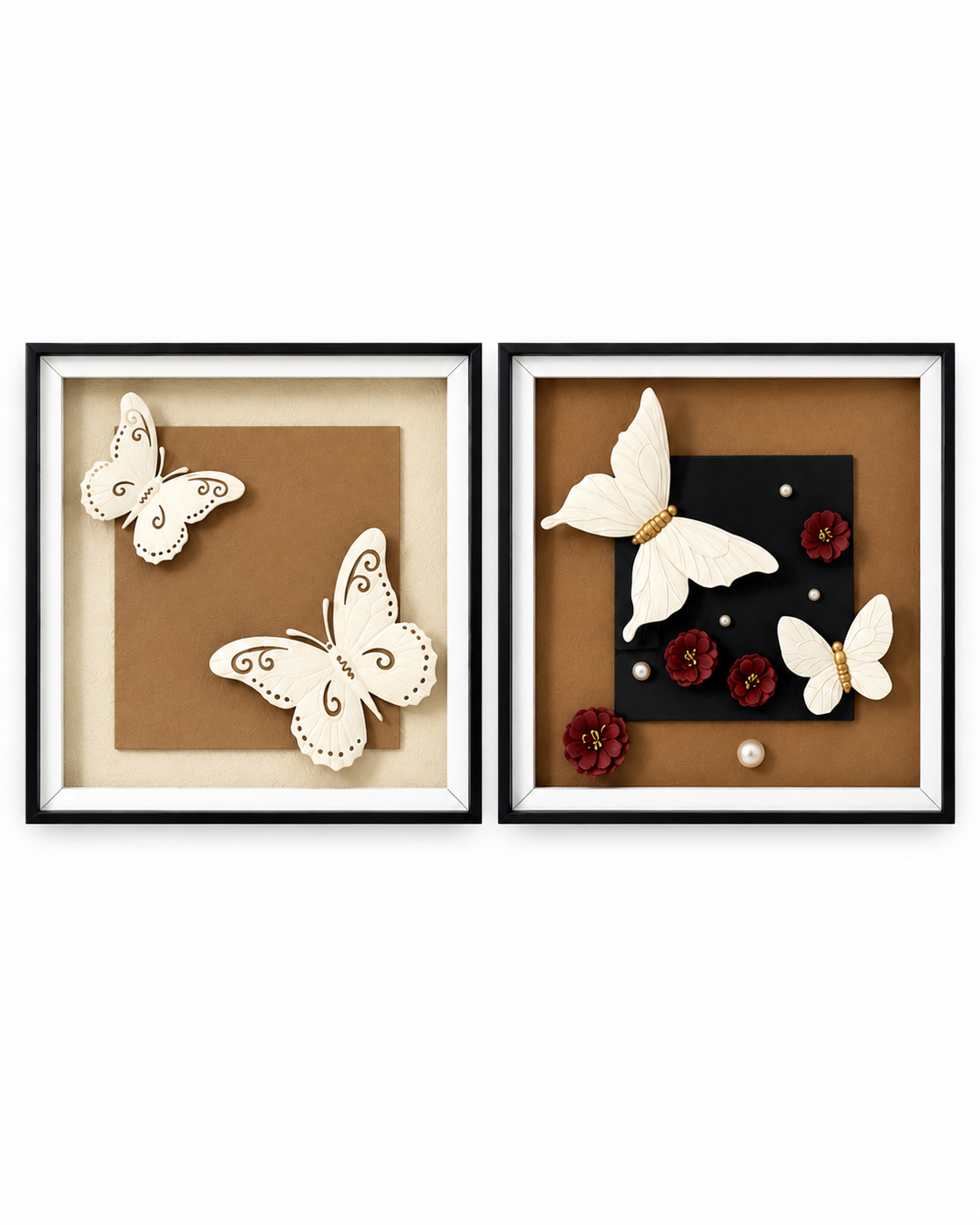 Butterfly Grace & Blossom Shadow Box for Wall Decoration & Wall Art -Set of 2
