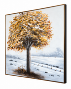 A Season of Stillness 100% Handmade Nature Painting For Home (With Golden Outer Floater Frame frame) (39.5x39.5 Inches)