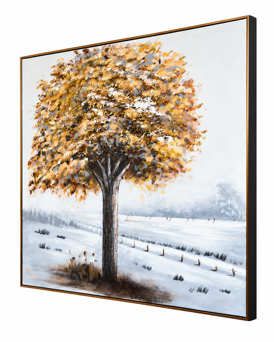A Season of Stillness 100% Handmade Nature Painting For Home (With Golden Outer Floater Frame frame) (39.5x39.5 Inches)