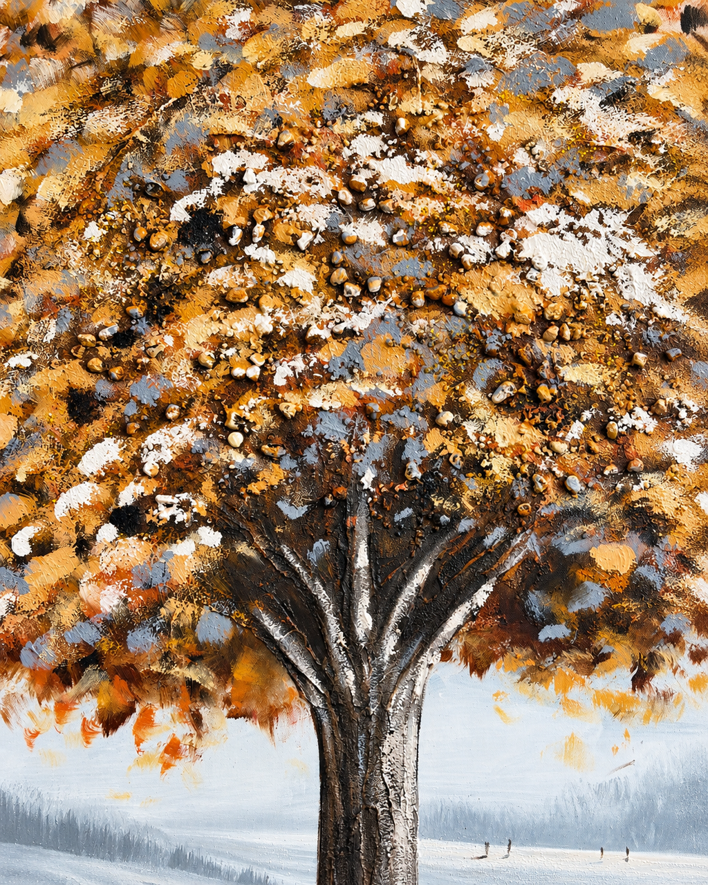 A Season of Stillness 100% Handmade Nature Painting For Home (With Golden Outer Floater Frame frame) (39.5x39.5 Inches)