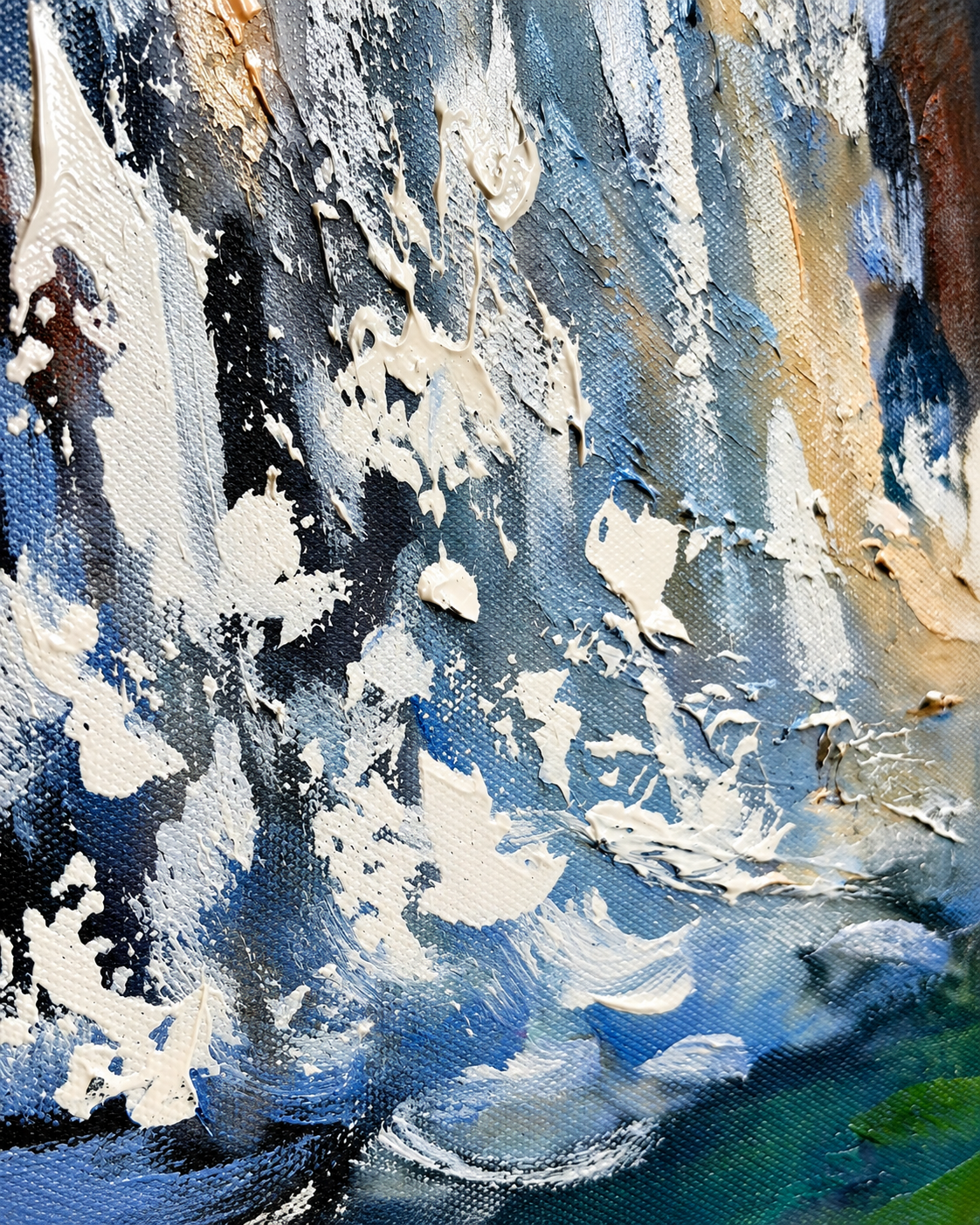 Rainforest Waterfall 100% Hand Painted Wall Painting (With Golden Outer Floater Frame frame) (27.5x55 Inches)
