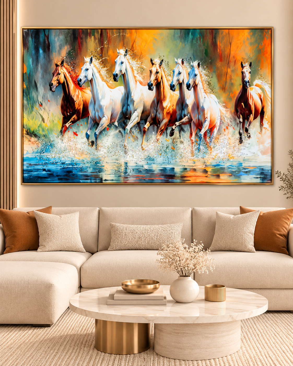 Seven Running Horses Whisper in the Wind Crystal Glass Painting for Wall Art - Medium