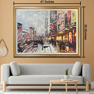 An English Evening Hand painted Wall Art (With Outer Floater Frame) (47x36 Inches) (Victorian Frame)