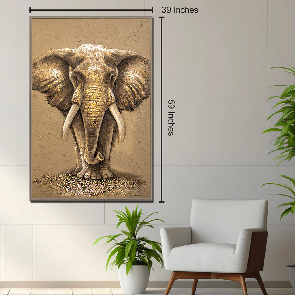 Tusks of Elephant Tranquility Hand painting painting for home Wall (With Outer Floater Frame) (59x39 Inches)