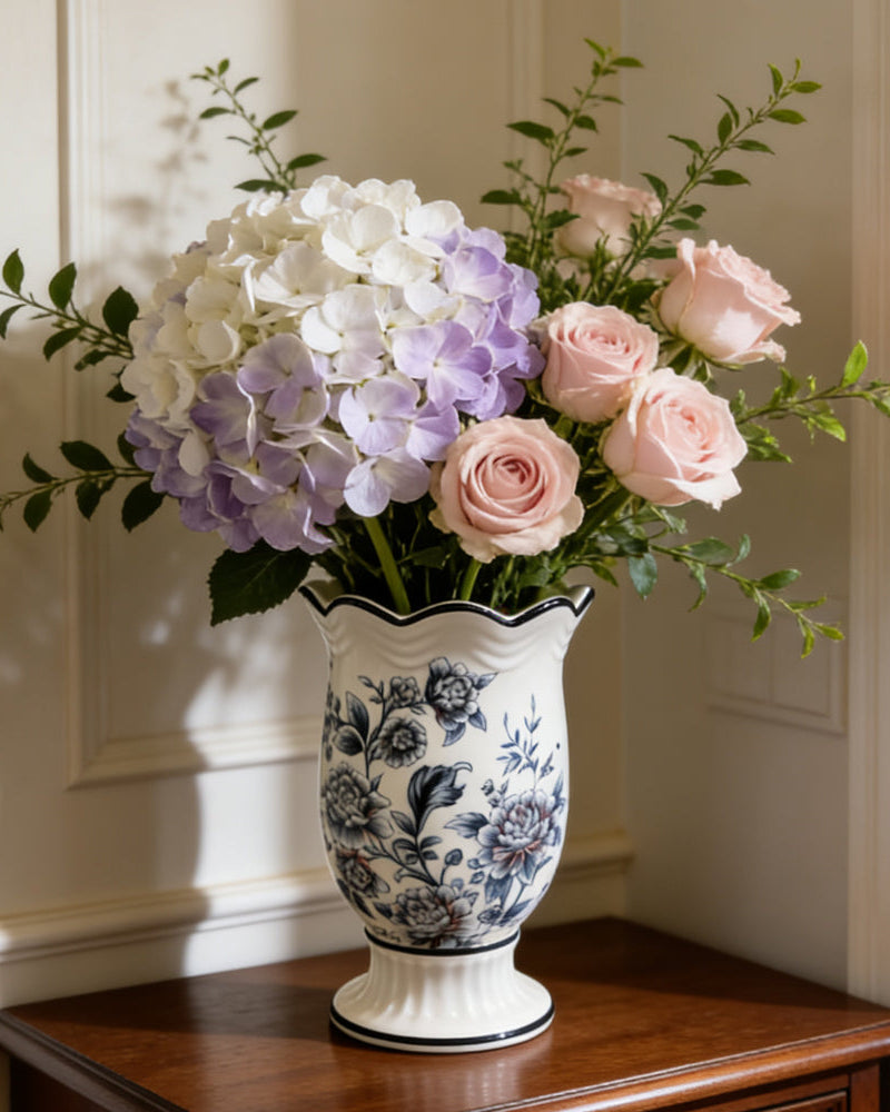 Roselle Charm Decorative Vase & Showpiece & Home Decoration Item (Blue Pottery )