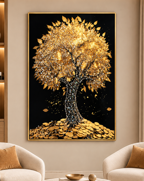 Glimmering Tree of Ethereal Beauty Crystal Glass Framed Wall Paintings