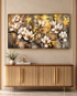 Golden Floral Grace 100% Hand Painted Wall Painting (With Golden Outer Floater Frame frame) (27.5x55 Inches)