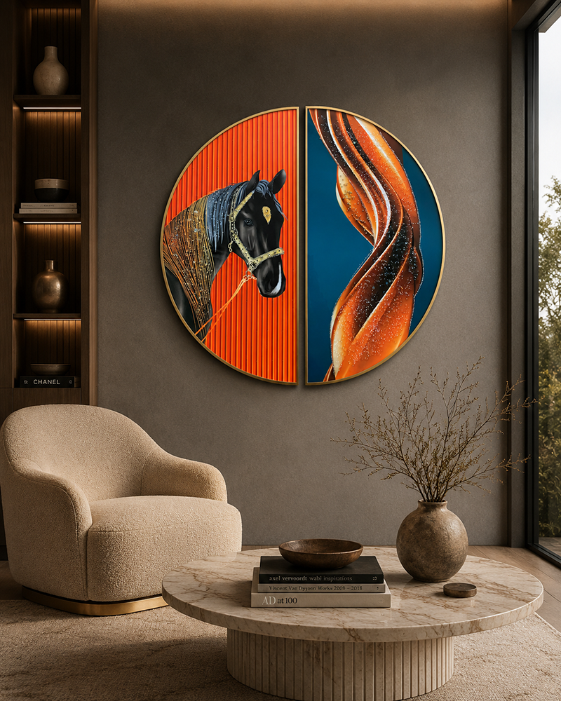 Stallion Symphony Crystal Glass Decorative Wall Paintings for Living Room