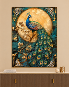 Lunar Peacock Elegance Crystal Glass Decorative Wall painting Art