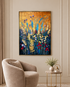 Wildflower Symphony 100% Handmade Wall Painting For Home (With Golden Outer Floater Frame frame) (35.5x47 Inches)