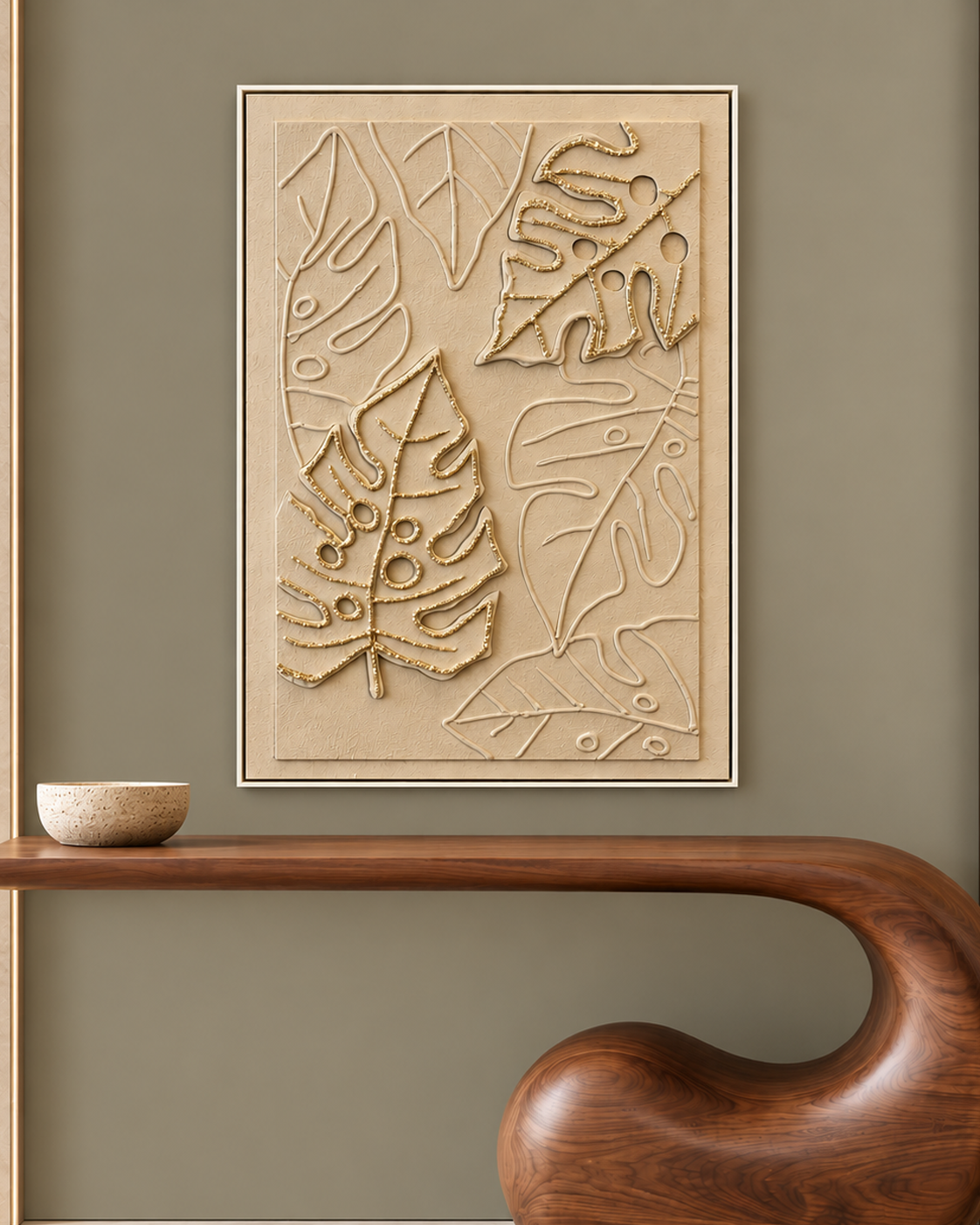 Monstera Muse Hand painting for Home & Wall Decoration Item (With Outer Floater Frame) (47 x 31.5 Inches)