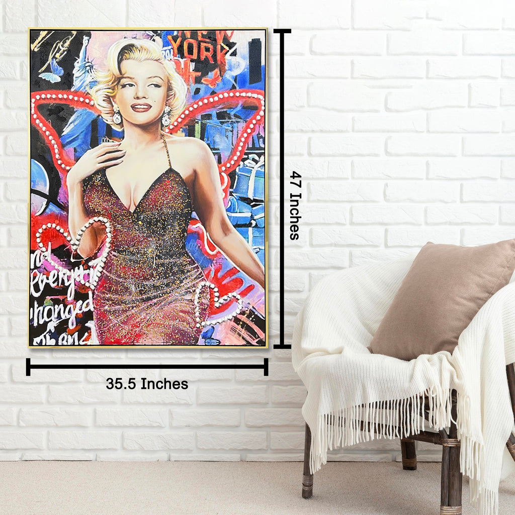 Marilyn's Glamorous Glow Hand painting painting for home Wall (With Outer Floater Frame) (47x35.5 Inches)