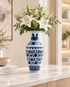 Serene Botanical Decorative Vase & Items for Room Decoration (Blue Pottery)