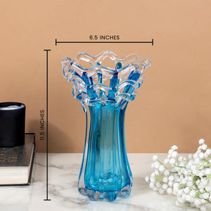 Cobalt Blue Wave Handblown Glass Vase & Decorative showpiece