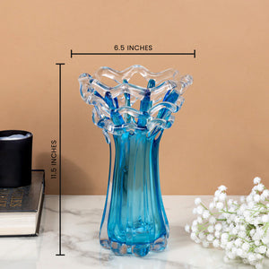 Cobalt Blue Wave Handblown  Glass Vase & Decorative showpiece