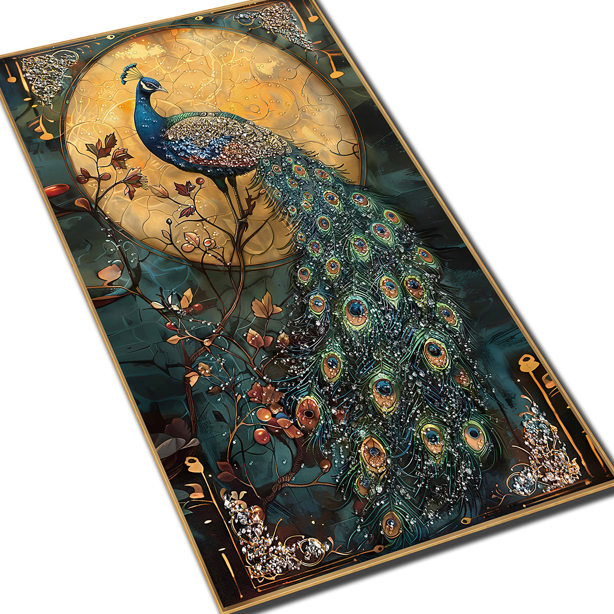Lunar Peacock Elegance Crystal Glass Decorative Wall painting Art