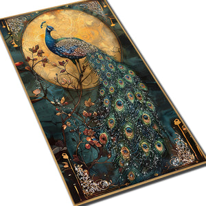 Lunar Peacock Elegance Crystal Glass Decorative Wall painting Art