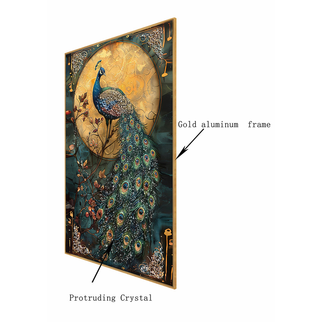 Lunar Peacock Elegance Crystal Glass Decorative Wall painting Art