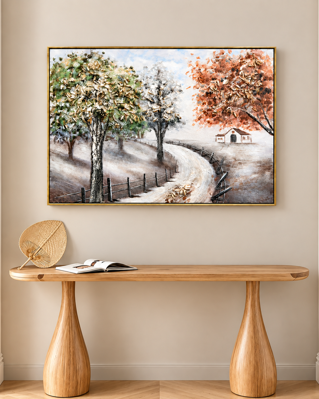 Path Through Nature Hand painting for Home & Wall Decoration Item (With Outer Floater Frame) (47x31.5 Inches)