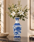 Royal Botanical Decorative Vase & Showpiece (Blue Pottery)