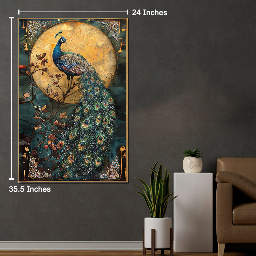 Lunar Peacock Elegance Crystal Glass Decorative Wall painting Art