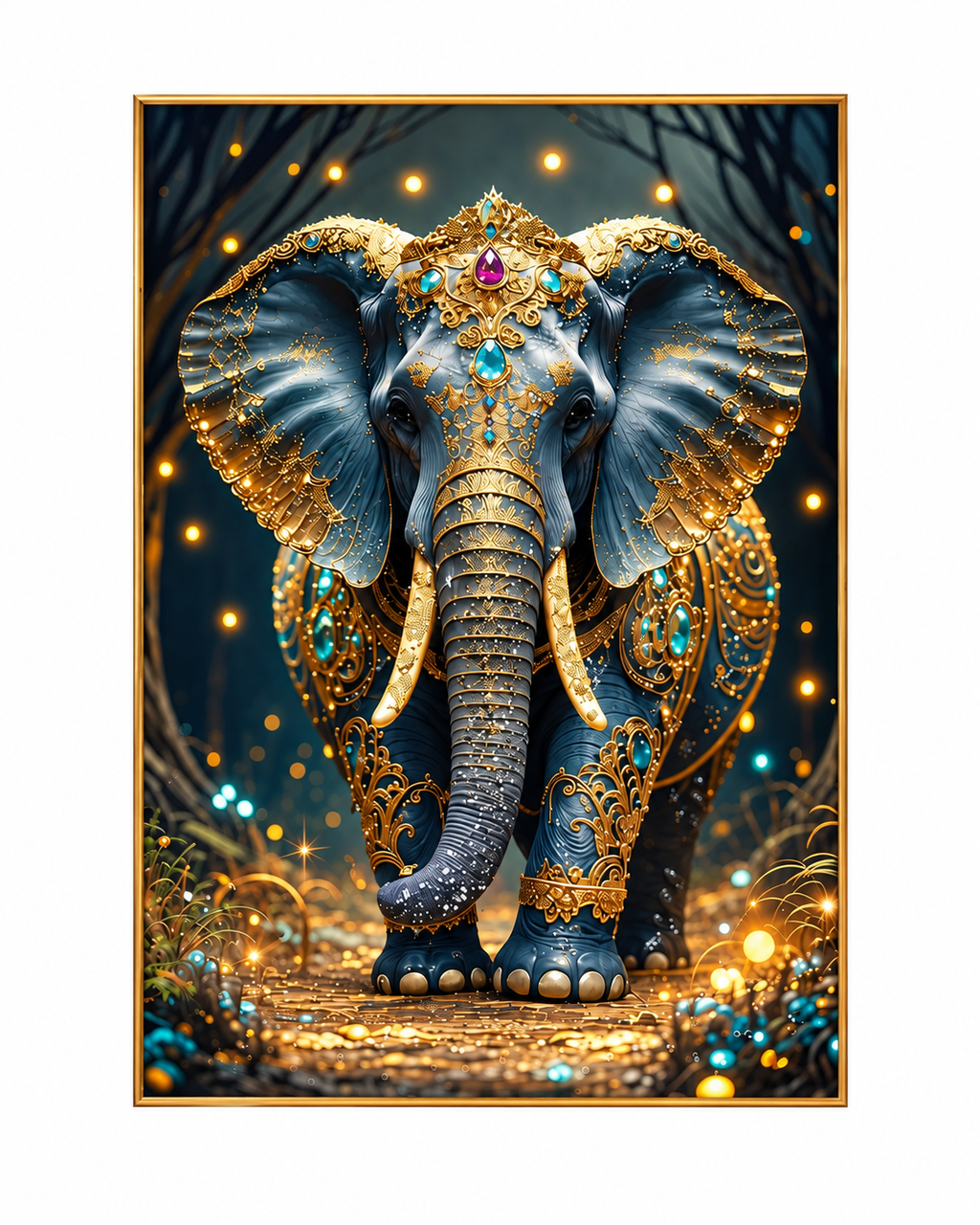 Elephant of Golden Prosperity Crystal Glass Art Wall Painting For Home Décor